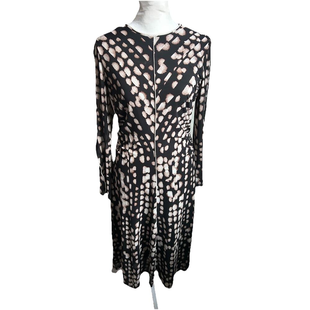 Maggy London dress womens 6 Black Ruched Bodycon Midi Long Sleeve NWT